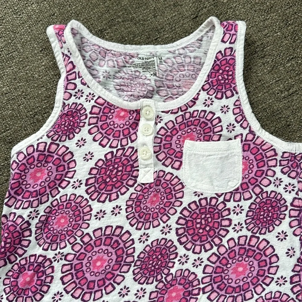 Old Navy Girls Pink White Flowers Tank Top Size 8